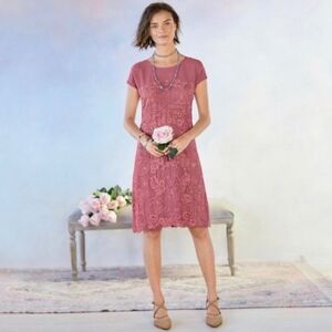 Sundance Pink Casual Sundress Short Sleeve Crew Neck Mini
